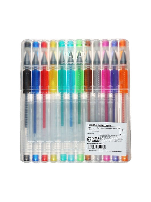Набор гелевых ручек, 12 цветов, с блестками, с резиновым держателем, в пластиковой коробке - Simaland фото 18