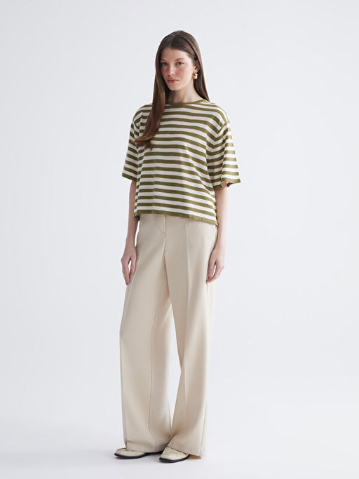 Bisiklet Yaka ?izgili Kad?n Triko Kazak