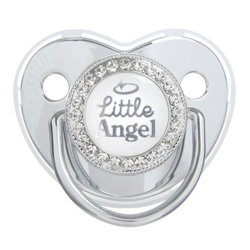 Соска - пустышка силиконовая ортодонтическая «LITTLE ANGEL», от 6 мес., с колпачком + держатель - цепочка, цвет серебряный, стразы