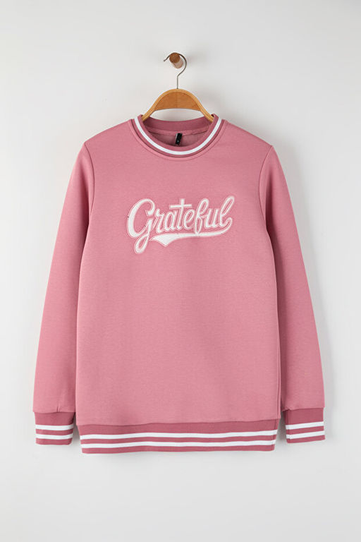 Pembe Regular/Normal Kesim Triko Bantl_ Nak__l_ Sweatshirt TMNAW26SW00066 - Trendyolmilla фото 2