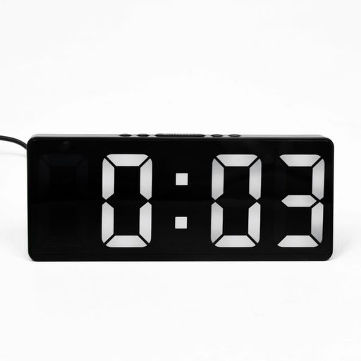 Часы настольные электронные: будильник, термометр, календарь, USB, 15×6.3 см, белая индикация