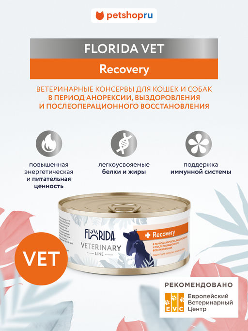 Корм консервированный полнорационный диетический Recovery (для взрослых кошек и собак в период анорексии, выздоровления и послеоперационного восстановления) 20рр10
