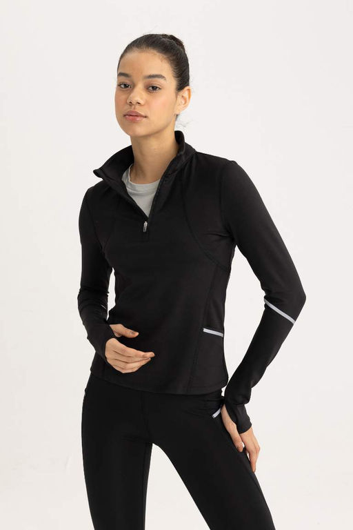 DeFactoFit Облегающая футболка с воротником-стойкой и длинными рукавами из плотной ткани для спортсменов  фото 3