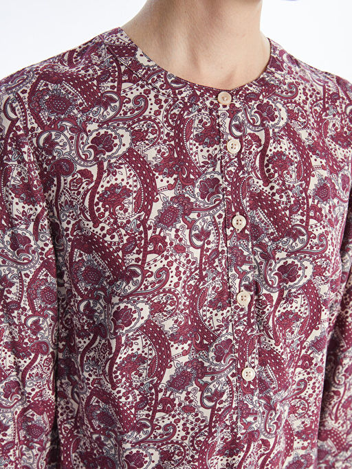 Bisiklet Yaka Desenli Uzun Kollu Kad?n Bluz