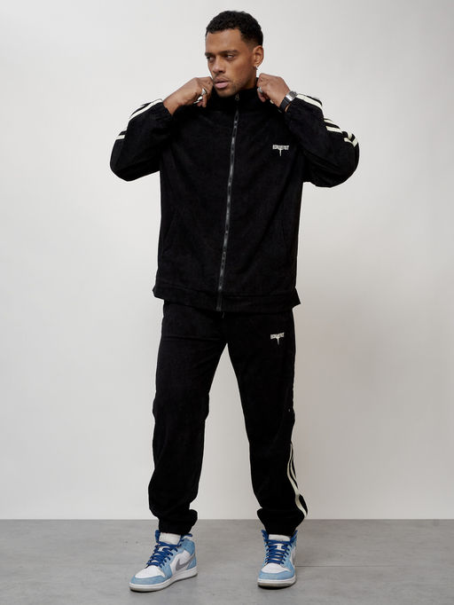 Спортивный костюм мужской модный из микровельвета черного цвета 15015Ch - Mtforce фото 11