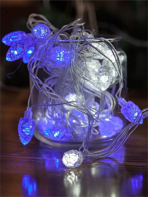 Эл. гирлянда диодная 20шт. 4.0м "Шишки прозрачные" (019378) синяя, в тубе