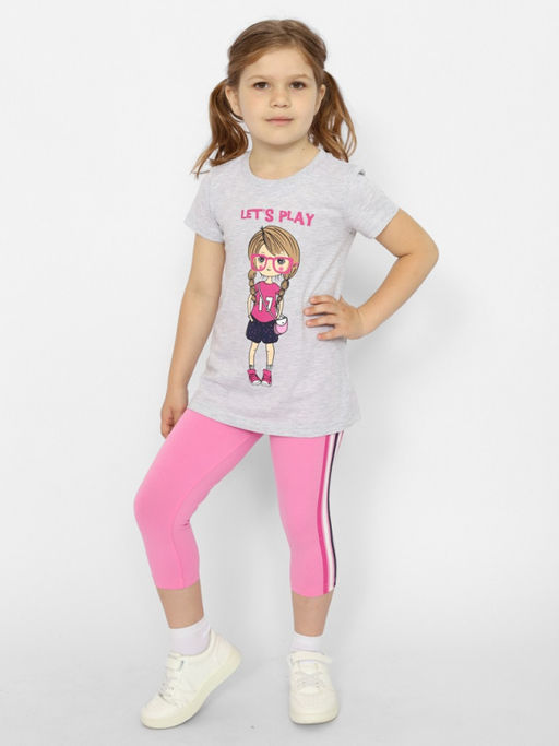 CRB wear/CWKG 90150-11 Комплект для девочки (футболка, брюки типа легинсы),светло-серый меланж/Ex.Cherubino