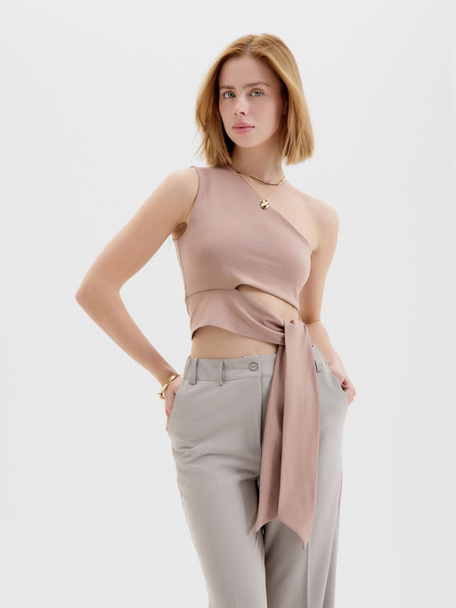 Топ с завязкой на талии женский MINAKU : Casual Collection, бежевый, размер 48