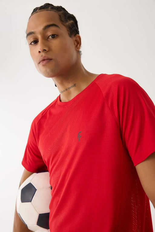 Красная спортивная футболка стандартного кроя DeFactoFit с круглым вырезом и короткими рукавами  фото 4