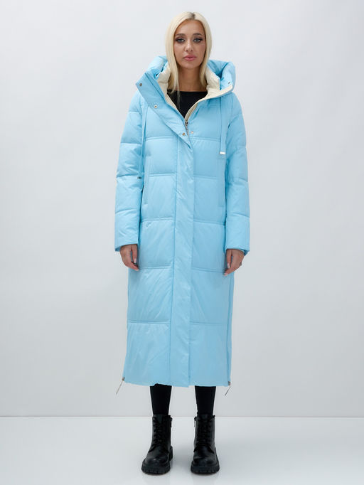 Пальто утепленное стеганное зимнее с капюшоном женское голубого цвета 9625Gl - Mtforce фото 2