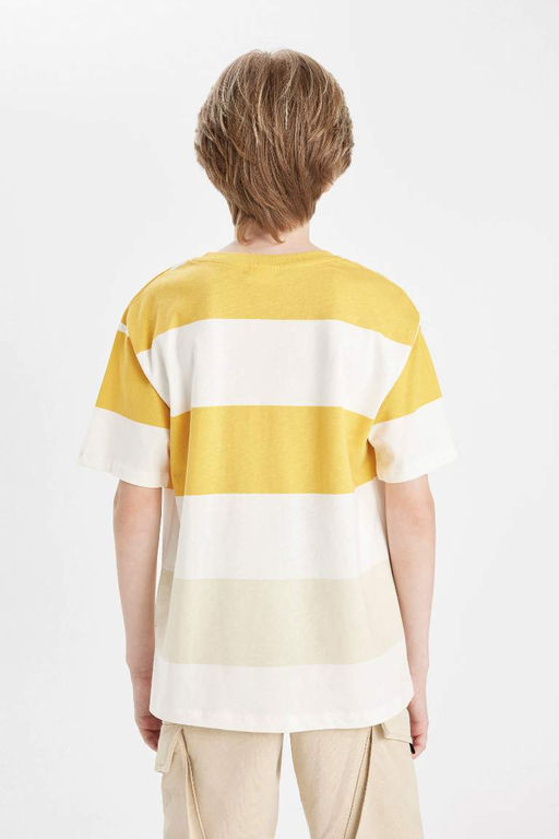 Полосатая футболка с короткими рукавами для мальчиков с круглым вырезом - Defacto фото 6