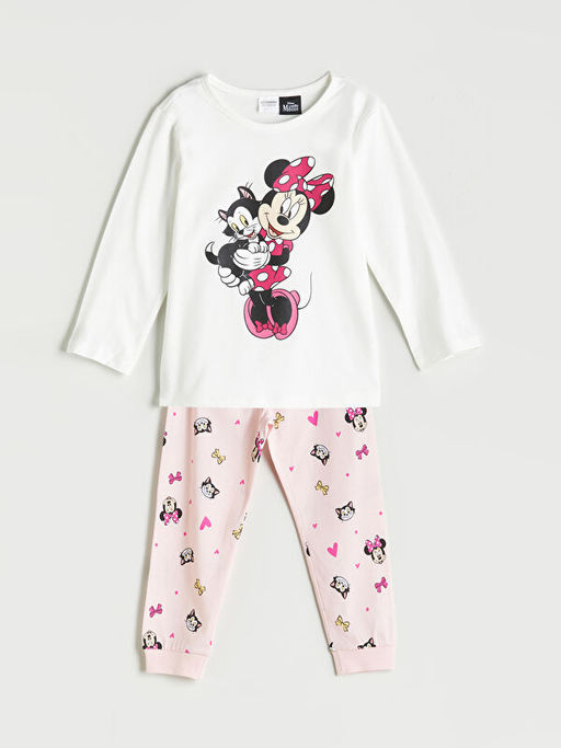 Bisiklet Yaka Minnie Mouse Bask?l? K?z ?ocuk Pijama Tak?m?