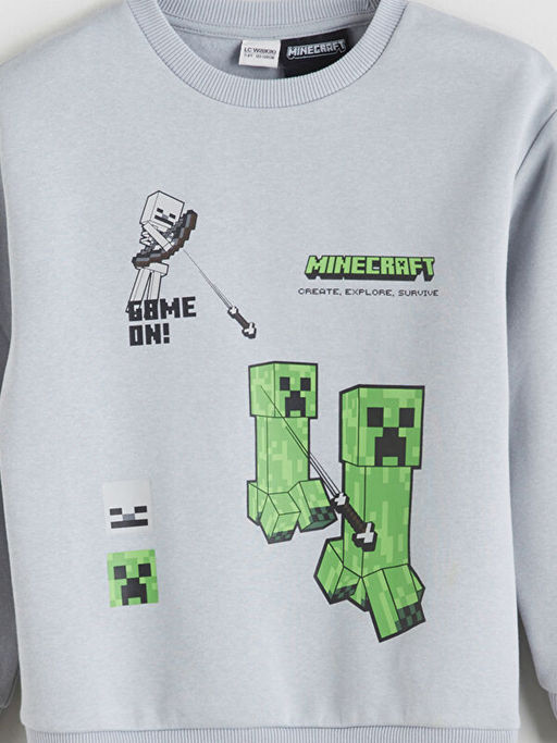 Bisiklet Yaka Minecraft Bask?l? Erkek ?ocuk Sweatshirt