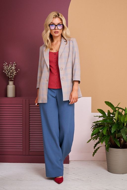 Жакет LaKona 11429 бежевый клетка  фото 3