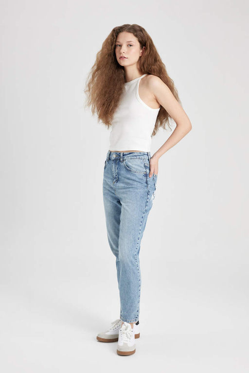 Lina Mom Fit Удобная посадка с высокой талией Легкие узкие джинсовые брюки длиной до щиколотки - Defacto фото 3