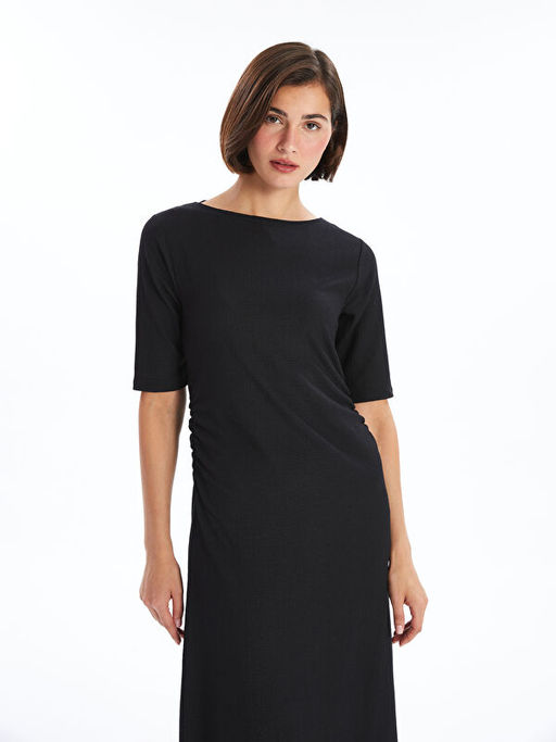 Bisiklet Yaka Dokulu Elbise