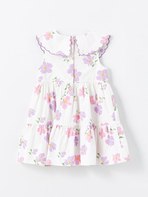 Bebe Yaka Poplin ?i?ekli K?z Bebek Elbise