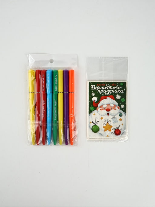 Подарочный набор новогодний, 8 ручек, 8 открыток МИКС