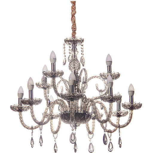 Люстра подвесная в стиле барокко "Alfa Mobili" 12*40Вт Е14 ZF-8206-8+4 со стеклянными основаниями