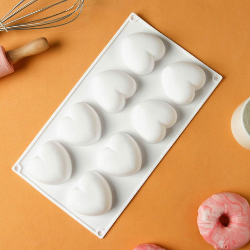 Форма для муссовых десертов и выпечки KONFINETTA Сердца, 30?17.5?3 см, 8 ячеек (6.2?6 см), силикон, белая