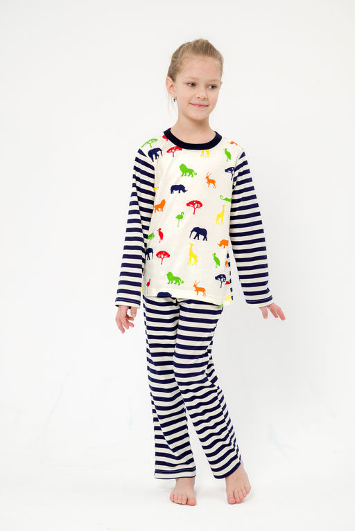 Пижама детская из джемпера и брюк без манжет из интерлока Сафари темно-синий полоса - Амадэль фото 25