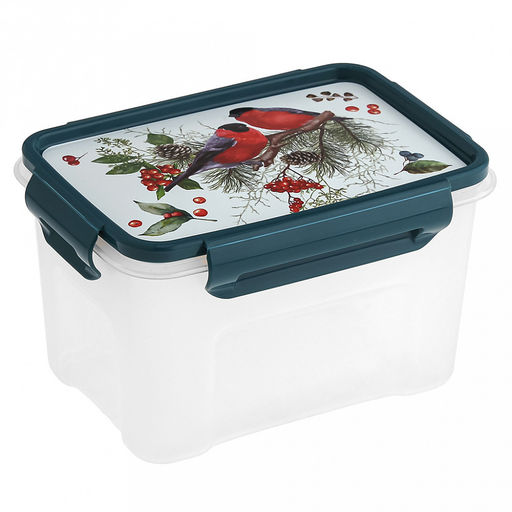 Контейнер для продуктов пластмассовый "Снегири" 1,1л, 16,5х11,6х9,5см, прямоугольный, подходит для СВЧ (Россия)