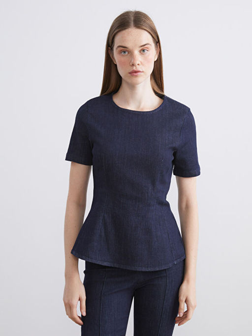 Bisiklet Yaka Peplum Jean Bluz