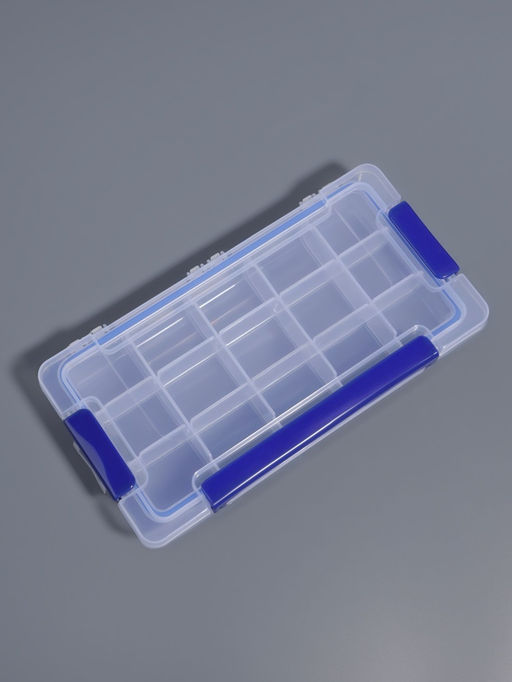 Цена за 3 шт. Органайзер для хранения мелочей, с подвесом, 15 ячеек, 23×12×3.5 см, прозрачный, синий