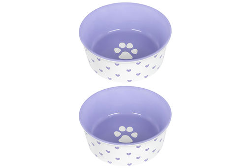 Набор 2 мисок для домашних питомцев 400 мл 13,5*13,5*5 см Лапка на сиреневом и сердечки керамика - Elan gallery фото 5