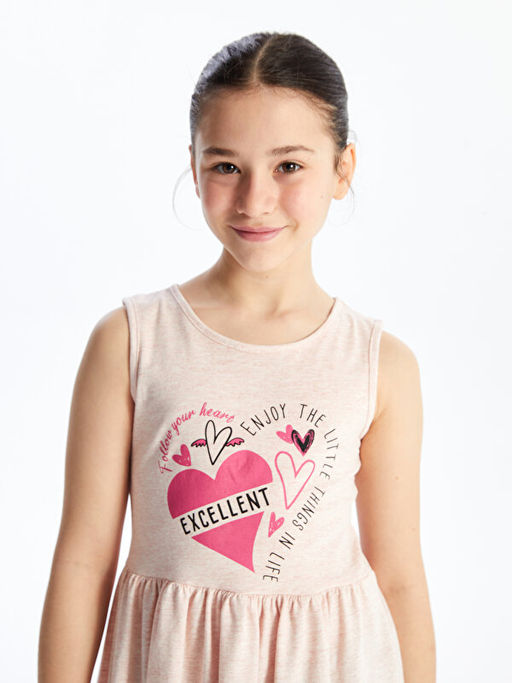 Bisiklet Yaka Bask?l? K?z ?ocuk Elbise