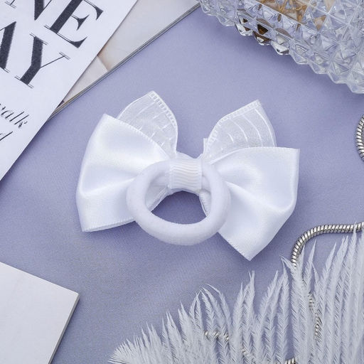 Цена за 6 шт. Бант для волос на резинке «Школьница», полосы стразы, 6.5 см, белый