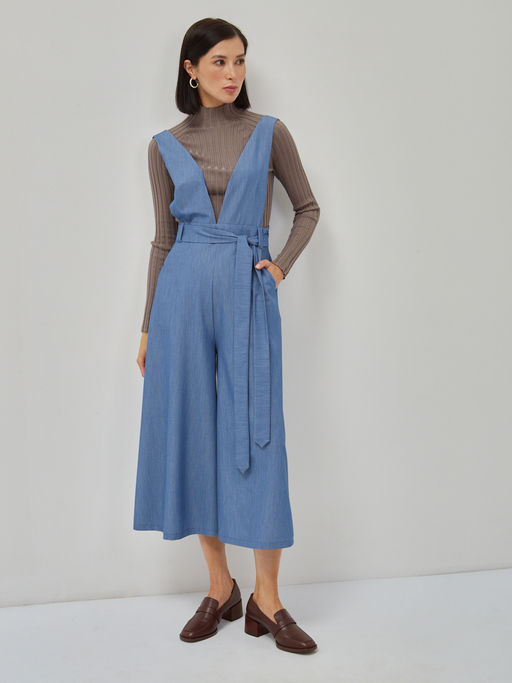 Комбинезон с брюками-кюлотами из костюмной однотонной джинсовой ткани - Tantino фото 5