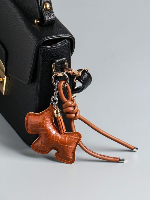 Брелок для ключей на карабине кожзам «Терьер», с узлом, шоколад, на сумку, рюкзак, 14×8×1.2 см