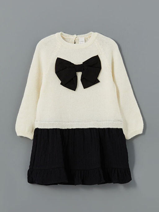 Bisiklet Yaka Triko Kurdele Detayl? K?z Bebek Elbise