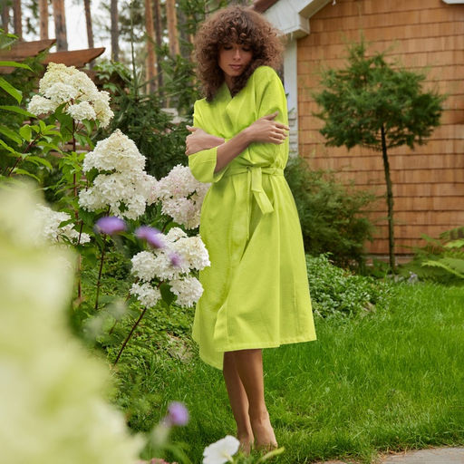 Халат вафельный женский Экономь и Я рукав 3/4, размер 54-56, салатовый, 100% хлопок, 200 г/м²