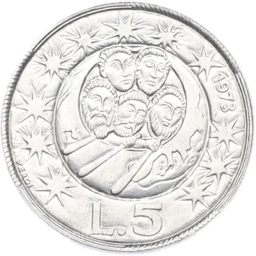 Монета 5 лир 1973 года Сан-Марино