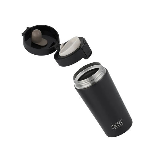 50930 GIPFEL Термокружка вакуумная OSLO 360 мл с герметичной крышкой на замке. Материал: нержавеющая сталь 304, пластик, силикон. Цвет корпуса: стальной, цвет крышки: черный.  фото 5