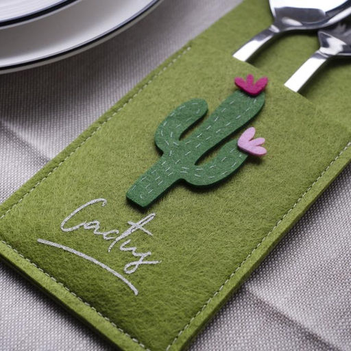 Конверт для столовых приборов Кактусы 8,5 х 22 см, 100% п/э, фетр - Доляна фото 3