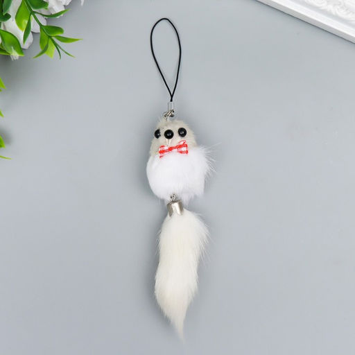 Цена за 12 шт. Брелок для ключей на подвеске Пушистик. Мышонок белый, на сумку, рюкзак, 8.5?3.5?3.5 см, МИКС