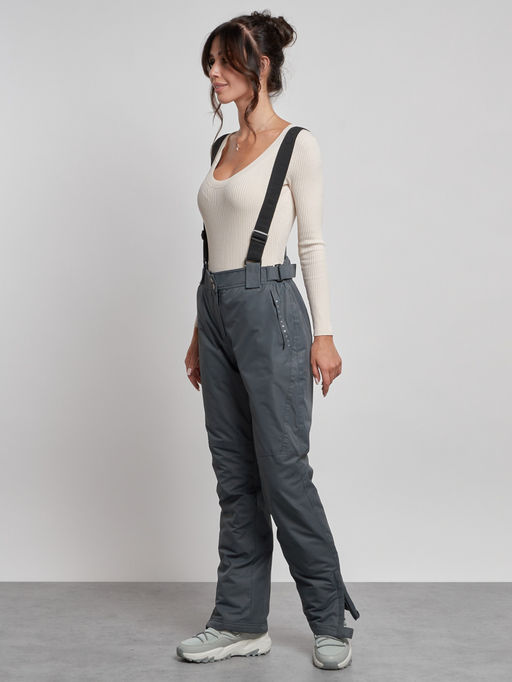 Полукомбинезон утепленный женский зимний горнолыжный серого цвета 7607Sr - Colannia фото 18