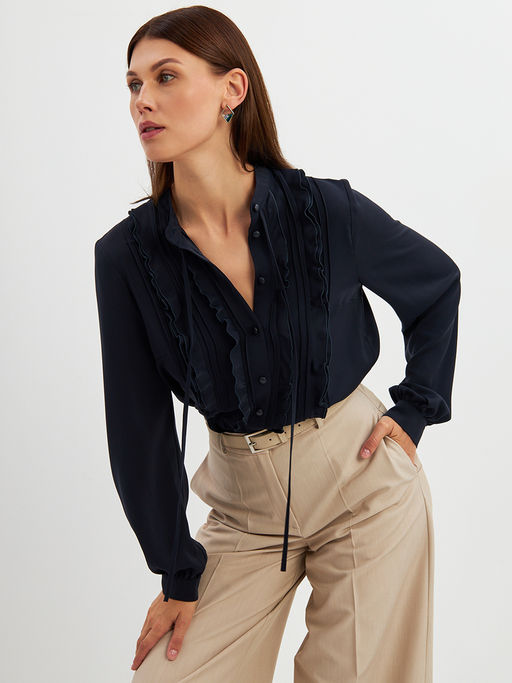 Блузка с рюшами OD-976-2 т.синий