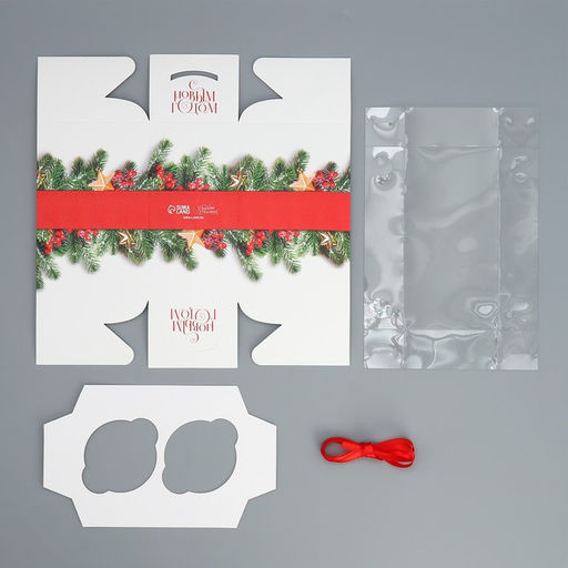 Цена за 5 шт. Коробка для капкейка «С Новым годом», хвоя и ягоды, 16×8×10 см