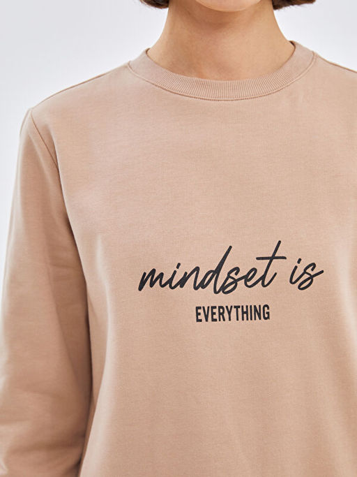 Bisiklet Yaka Bask?l? Kad?n Kal?n Sweatshirt Tunik