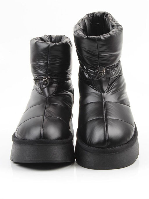 04-WA003-1M BLACK Ботинки зимние женские (натуральная кожа, курточная ткань, 100% шерсть)
