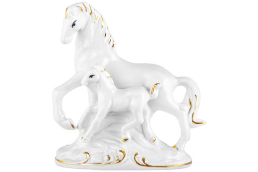 Фигурка декоративная 12*6*13 см Лошадь с жеребенком белая с золотом, фарфор - Elan gallery фото 4