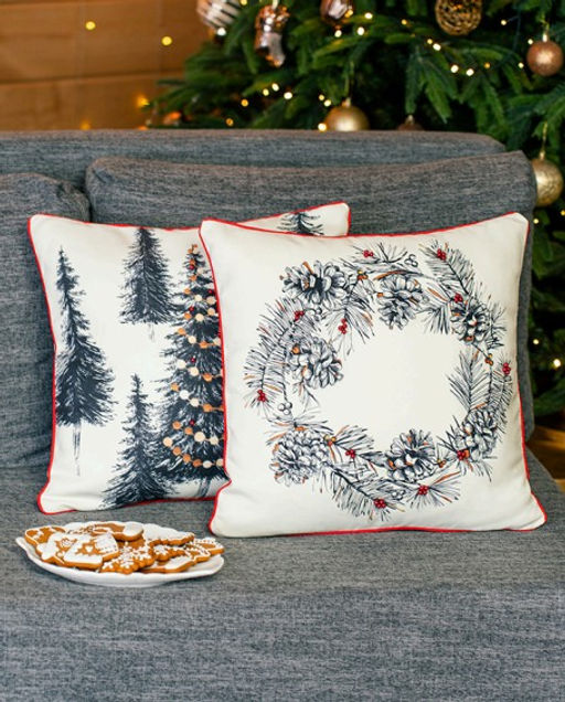 Комплект из2 наволочек с красными бусинами и красным кантом