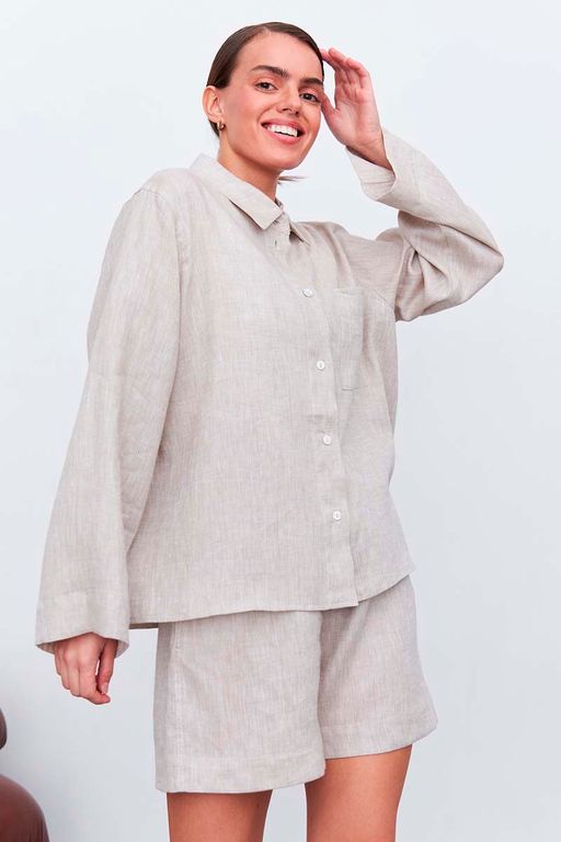 Рубашка короткая S021_LBGE/Светло-бежевый