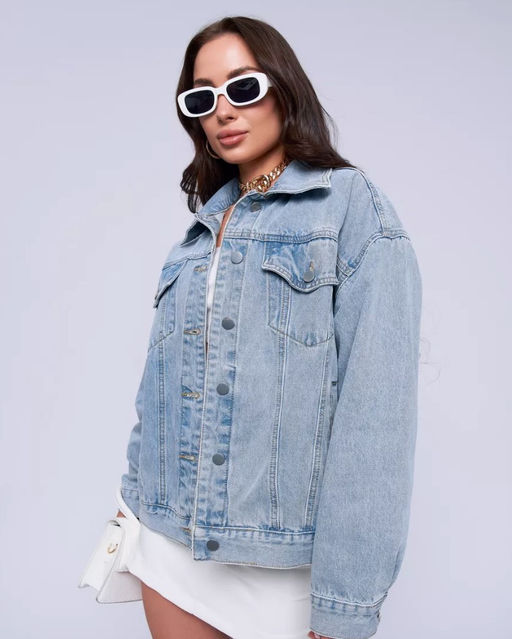 K11860 Джинсовая рубашка OVER SIZE ГОЛУБОЙ