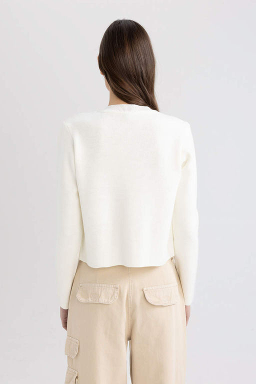 Приталенный кардиган с круглым вырезом - Defacto фото 6