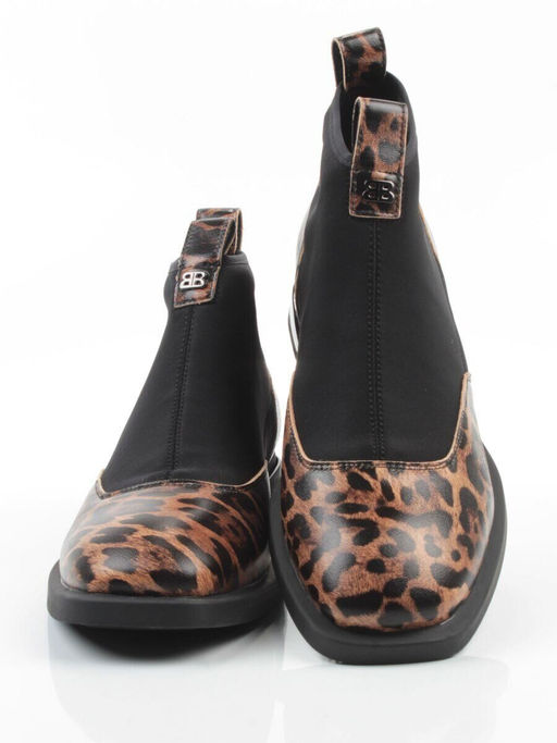 01-B44B-81PC BROWN/LEOPARD Ботинки демисезонные женские (натуральная кожа, текстиль, байка)